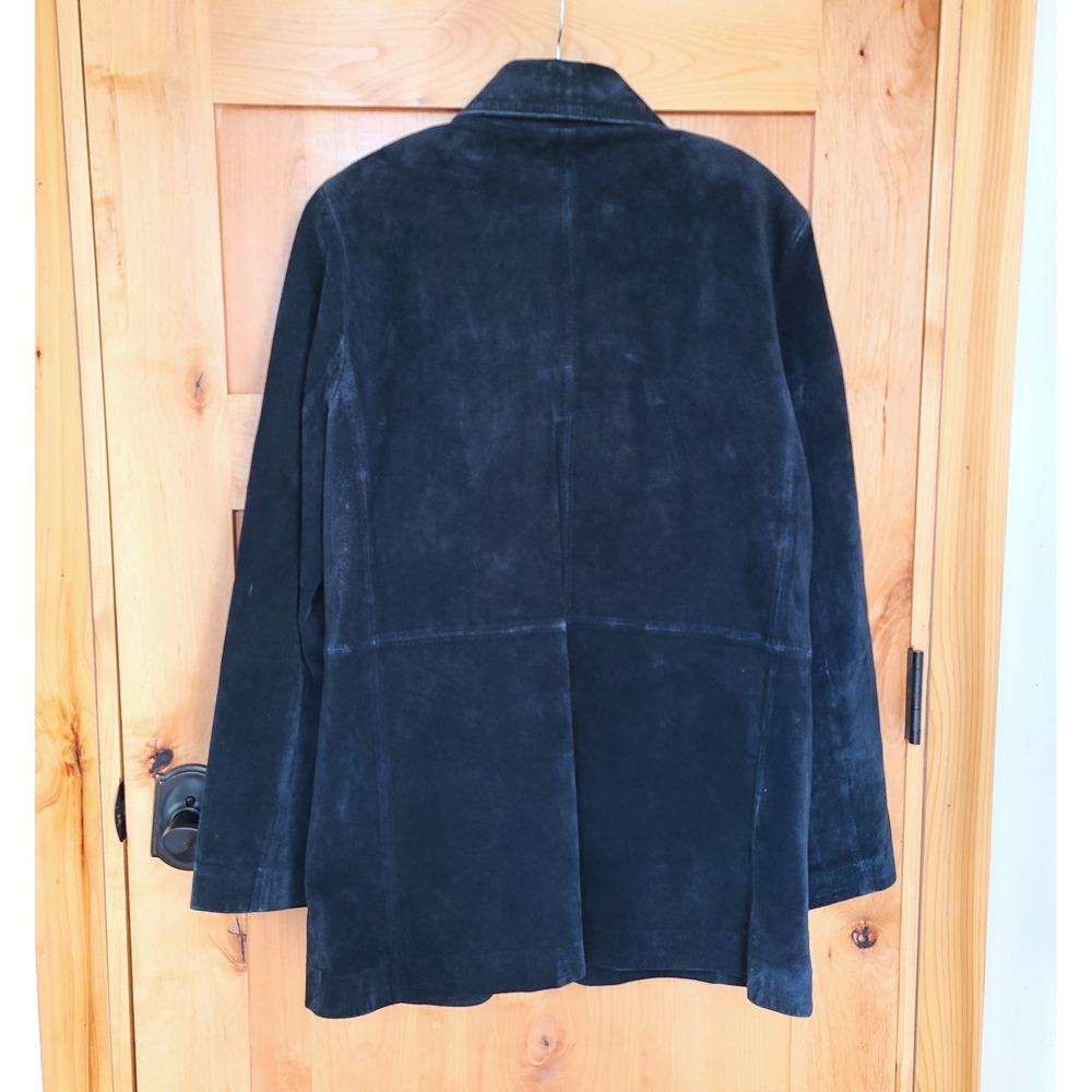 Vintage Y2K Bernardo Black Suede Leather Jacket LARGE Button Front Mid Length L - Picture 3 of 9